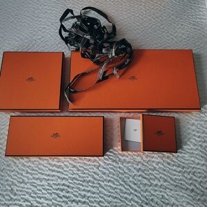 Hermes New 4 Box Set w Tissue & Ribbons Galore